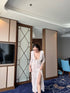 Ladies See Through Deep Neckline Ruffle Side Slit Long Dress